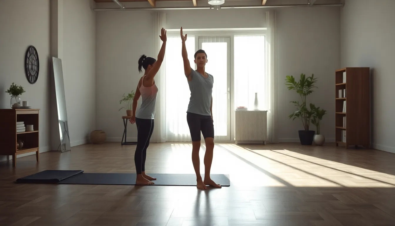 Übungsleser starten energiegeladen in den Tag mit morgendlichen dehnübungen